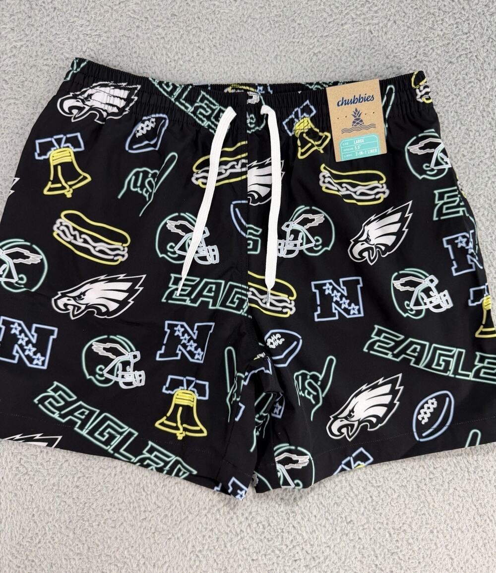 NWT Chubbies NFL The Neon Eagles Classic Swim Trunks Liner 5.5" Men's Large